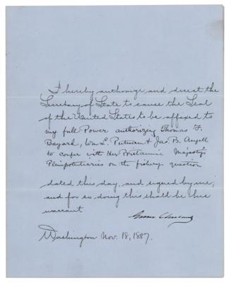 Lot #85 President Grover Cleveland Authorizes His Secretary of State to Address "the fishery question" with the British Government - Image 1