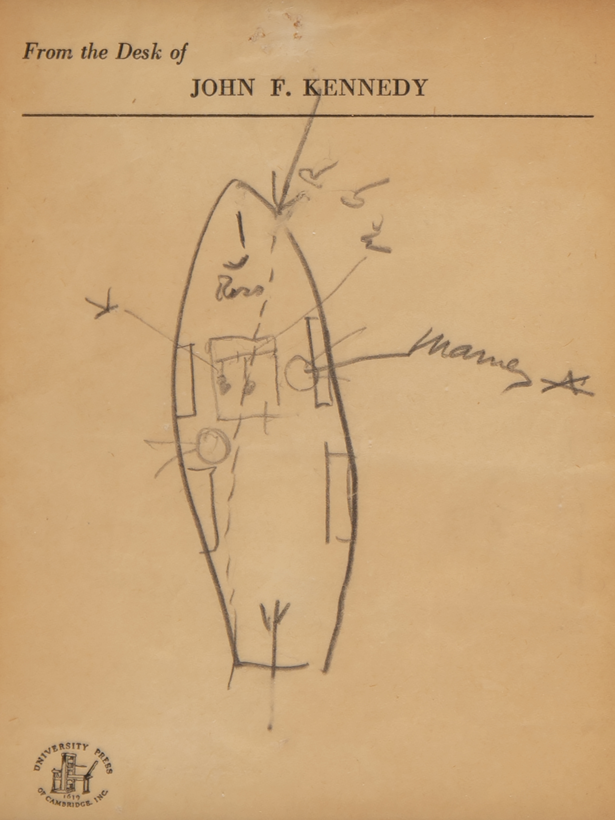 Lot #42 John F. Kennedy (2) Original Sketches of the PT-109 Incident, Made for the Screenwriter of Navy Log: 'PT 109' - Image 3