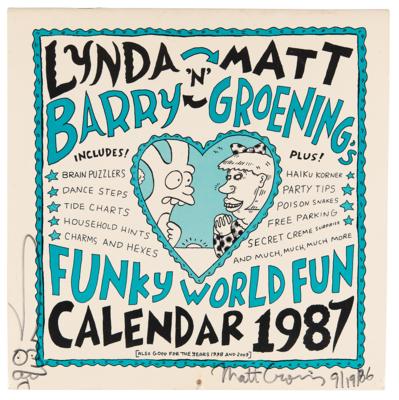 Lot #478 Matt Groening Signed Calendar with Sketch - Image 1