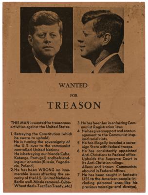 Lot #24 John F. Kennedy 'Wanted For Treason' Handbill - Image 1