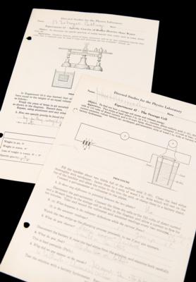 Lot #31 John F. Kennedy Choate Physics Lab Handwritten and Signed Worksheet (c. 1935), with a Physics Lab Page by Lem Billings - Image 1