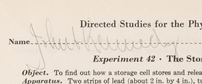 Lot #31 John F. Kennedy Choate Physics Lab Handwritten and Signed Worksheet (c. 1935), with a Physics Lab Page by Lem Billings - Image 2