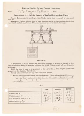 Lot #31 John F. Kennedy Choate Physics Lab Handwritten and Signed Worksheet (c. 1935), with a Physics Lab Page by Lem Billings - Image 3