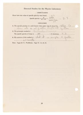 Lot #31 John F. Kennedy Choate Physics Lab Handwritten and Signed Worksheet (c. 1935), with a Physics Lab Page by Lem Billings - Image 4