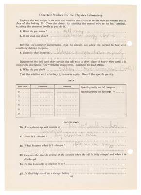 Lot #31 John F. Kennedy Choate Physics Lab Handwritten and Signed Worksheet (c. 1935), with a Physics Lab Page by Lem Billings - Image 6