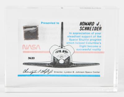 Lot #432 STS-1 Flown Heatshield Lucite Display - Image 1