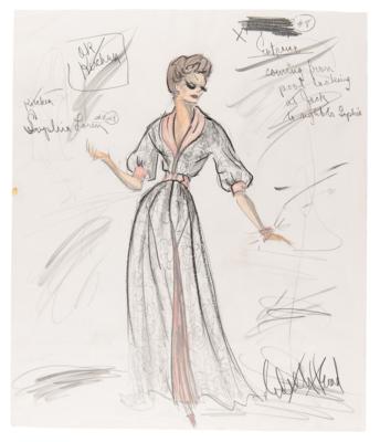 Lot #567 Edith Head Signed Original Costume Sketch