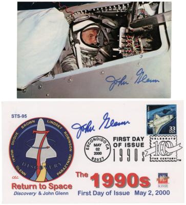 Lot #386 John Glenn (2) Signed Items - FDC and Photograph - Image 1