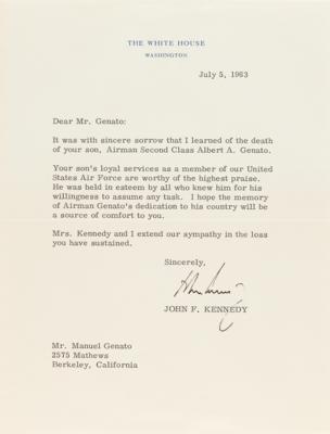 Lot #32 John F. Kennedy Typed Letter Signed as President, Sending Condolences to the Family of a Fallen Airman - Image 1