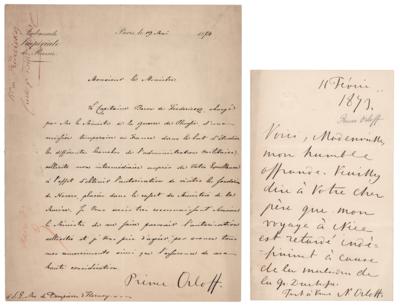 Lot #280. Prince Nikolay Alexeyevich Orlov Autograph Letter Signed and Letter Signed