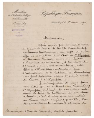 Lot #455 Claude Monet: Gustave Larroumet Letter Signed on Manet's 'Olympia' - Image 1