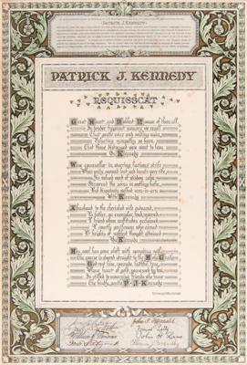 Lot #40 Patrick J. Kennedy: Hand-Illuminated Mourning Poem, Signed by Boston Democratic Leaders including John 'Honey Fitz' Fitzgerald - Image 1