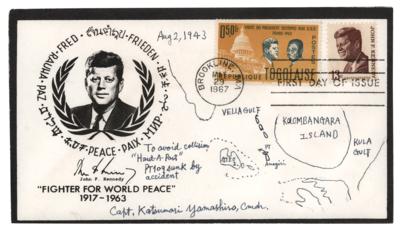 Lot #315 Kennedy PT-109: Katsumori Yamashiro Signed FDC with Hand-Drawn Map - Image 1