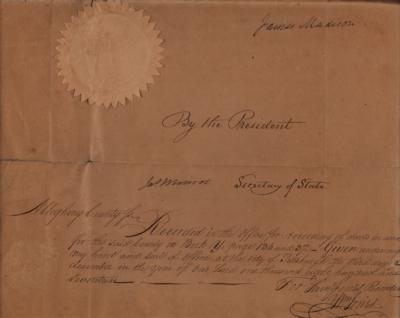 Lot #5 James Madison and James Monroe Document Signed as President and Secretary of State - Image 2