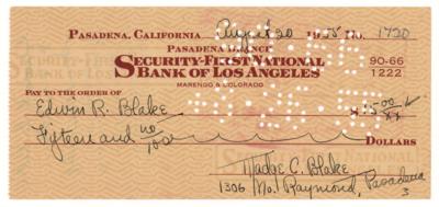 Lot #593 Batman: Madge Blake Signed Check - Image 1