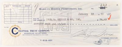 Lot #573 Marilyn Monroe Signed Check