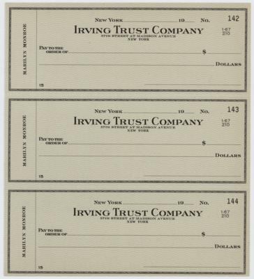 Lot #680 Marilyn Monroe (3) Blank Personal Checks - Image 1