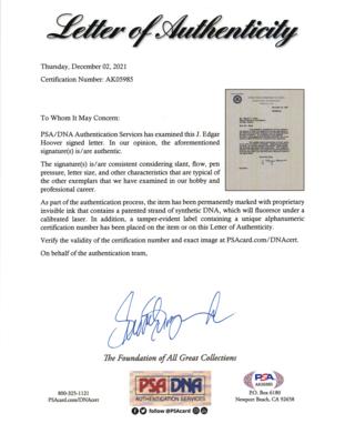 Lot #253 J. Edgar Hoover Typed Letter Signed - Image 2