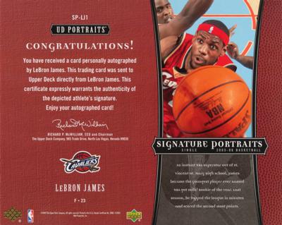 Lot #779 LeBron James Signed 2005-06 Upper Deck 'Signature Portraits' Card - Image 3