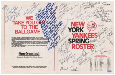 Lot #784 NY Yankees: 1989 Team-Signed Spring Training Roster with George Steinbrenner, Rickey Henderson, and Bernie Williams - Image 1