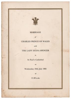 Lot #283 Princess Diana and Charles III ‘Order of Service’ Royal Wedding Program - Image 1