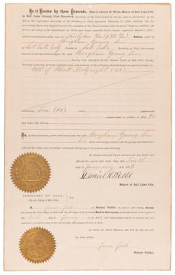 Lot #182 Brigham Young: Original Land Deed for