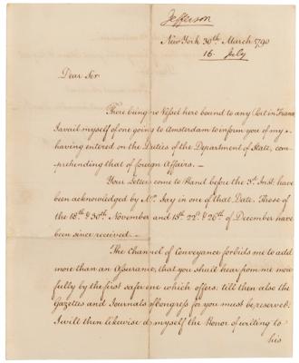 Lot #2 Thomas Jefferson Historic 1790 Letter Signed on Entering “the Duties of the Department of State” - Image 2