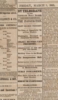 Lot #98 U. S. Grant: The Cleveland Daily Leader from March 5, 1869 - Historic Reports of the Presidential Inauguration - Image 2