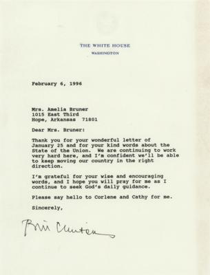 Lot #86 Bill Clinton Typed Letter Signed as President - Image 1