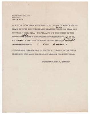 Lot #107 John F. Kennedy Hand-Corrected Telegram as President to the President of Costa Rica - Image 1