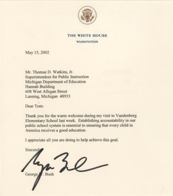 Lot #81 George W. Bush Typed Letter Signed as President: "Establishing accountability in our public school system is essential to ensuring that every child in America receives a good education" - Image 1