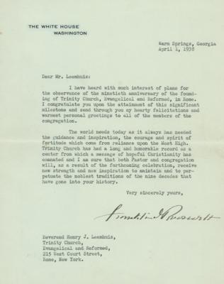 Lot #133 Franklin D. Roosevelt Typed Letter Signed as President: "The world needs today as it always has needed the guidance and inspiration, the courage and spirit of fortitude which come from reliance upon the Most High" - Image 1