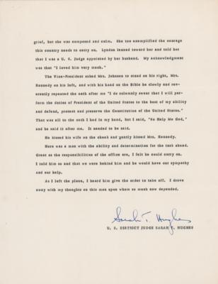 Lot #256 Sarah T. Hughes Signed Souvenir Typescript on LBJ's Swearing-In - Image 3