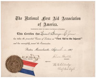 Lot #216 Clara Barton Signed National First Aid Association of America Certificate - Image 1