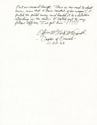 Lot #264 Lee Harvey Oswald: Maurice 'Nick' McDonald Autograph Manuscript Signed - “The Arrest and Capture of Lee Harvey Oswald" - Image 5