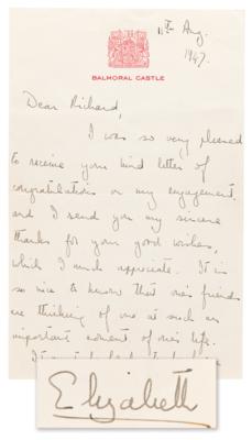 Lot #180. Queen Elizabeth II Autograph Letter Signed on Her Engagement to Prince Philip