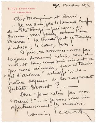 Lot #453 Louis Icart Autograph Letter Signed - Image 1