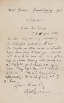 Lot #508 D. H. Lawrence Autograph Letter Signed