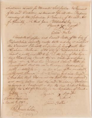 Lot #147 Benjamin Franklin Document Signed as President of Pennsylvania, Overseeing an Early Bankruptcy Case (1787) - Image 3