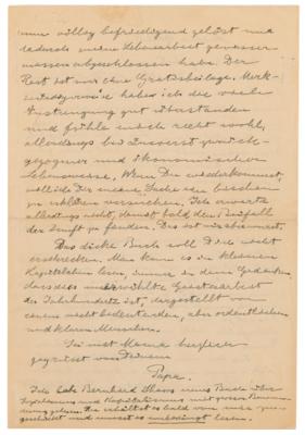 Lot #193 Albert Einstein Autograph Letter Signed on Solving the Unified Field Theory: "I finally solved to my total satisfaction, after immensely intensive work, my gravitation-electricity problem. This, in a way, concludes my life's work" - Image 3