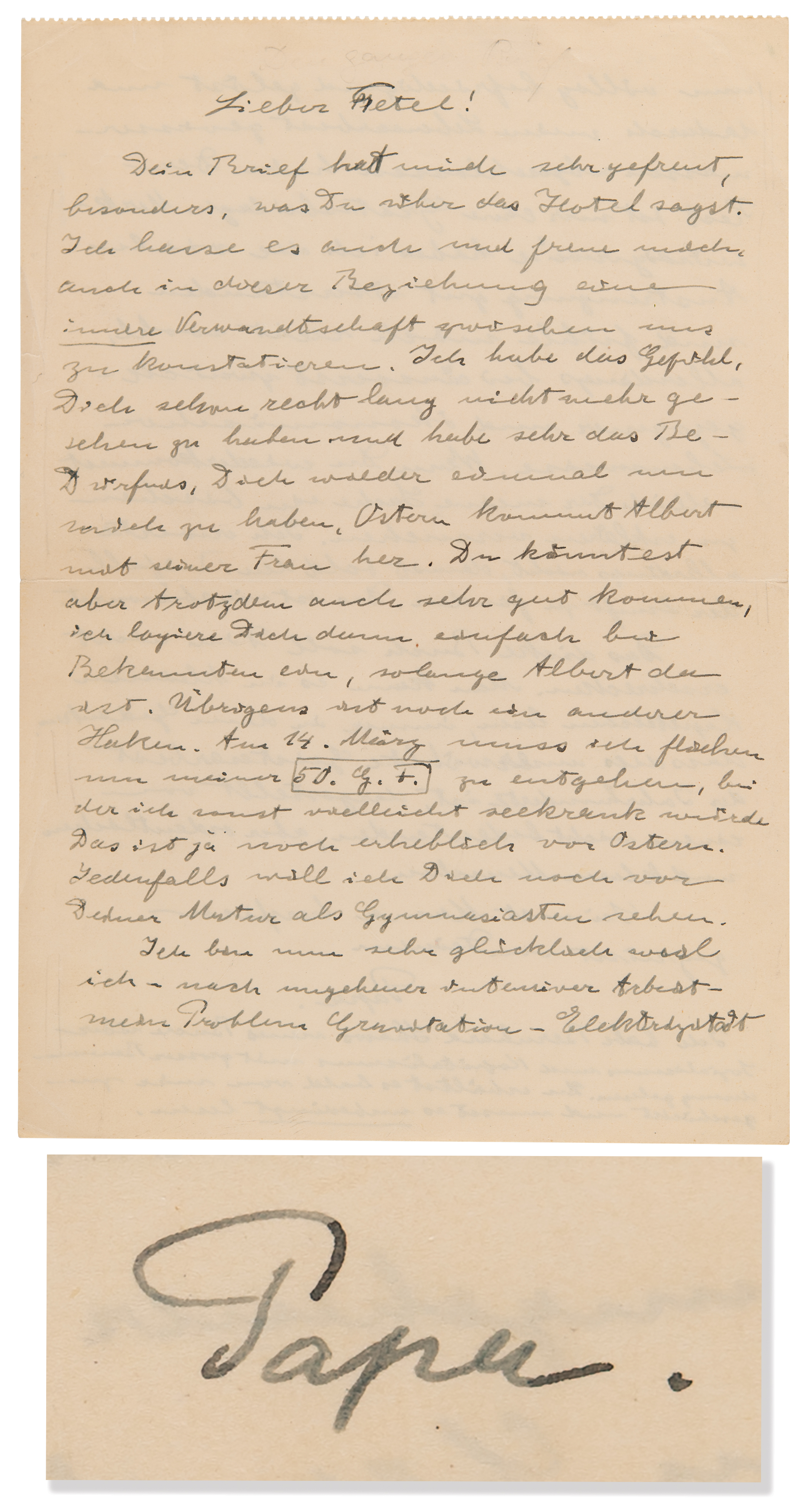 Lot #193 Albert Einstein Autograph Letter Signed on Solving the Unified Field Theory: "I finally solved to my total satisfaction, after immensely intensive work, my gravitation-electricity problem. This, in a way, concludes my life's work" - Image 1