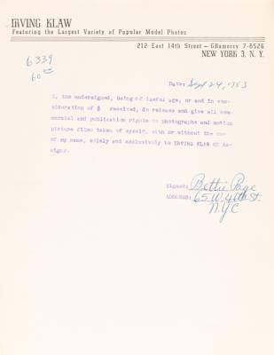 Lot #576 Bettie Page Document Signed