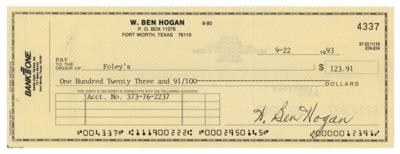 Lot #778 Ben Hogan Signed Check