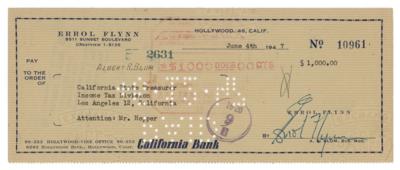 Lot #624 Errol Flynn Signed Check - Image 1