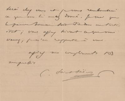 Lot #554 Camille Saint-Saens Autograph Letter Signed - Image 2