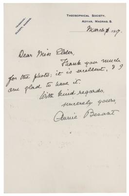 Lot #217 Annie Besant Autograph Letter Signed