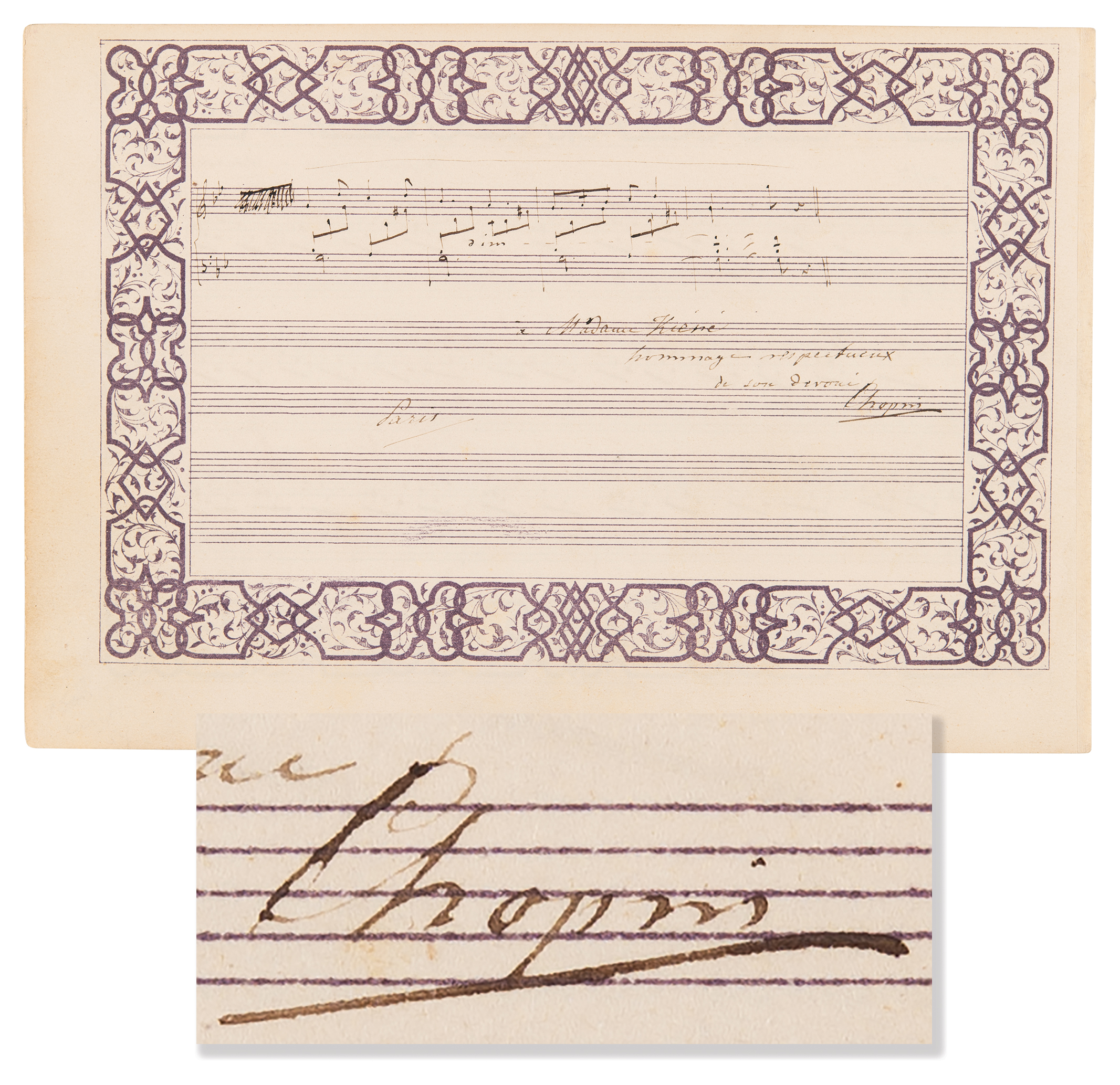 Lot #515 Frederic Chopin Rare Autograph Musical Quotation Signed for 'Wiosna,' Op. 74, No. 2 - Image 1