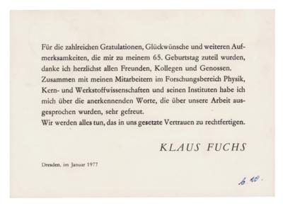 Lot #240 Klaus Fuchs Autograph Note Signed - Image 2