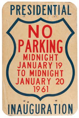 Lot #37 John F. Kennedy Presidential Inauguration Archive: 'No Parking' Street Sign, Parade Ticket Stub, Deluxe Program, Pins, and Bumper Sticker - Image 2