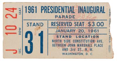 Lot #37 John F. Kennedy Presidential Inauguration Archive: 'No Parking' Street Sign, Parade Ticket Stub, Deluxe Program, Pins, and Bumper Sticker - Image 4